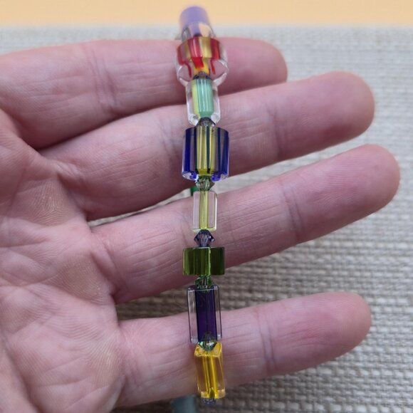 7+1 Inch Sterling Silver Colorful Plastic Handmade Bracelet B647 - Picture 2 of 6